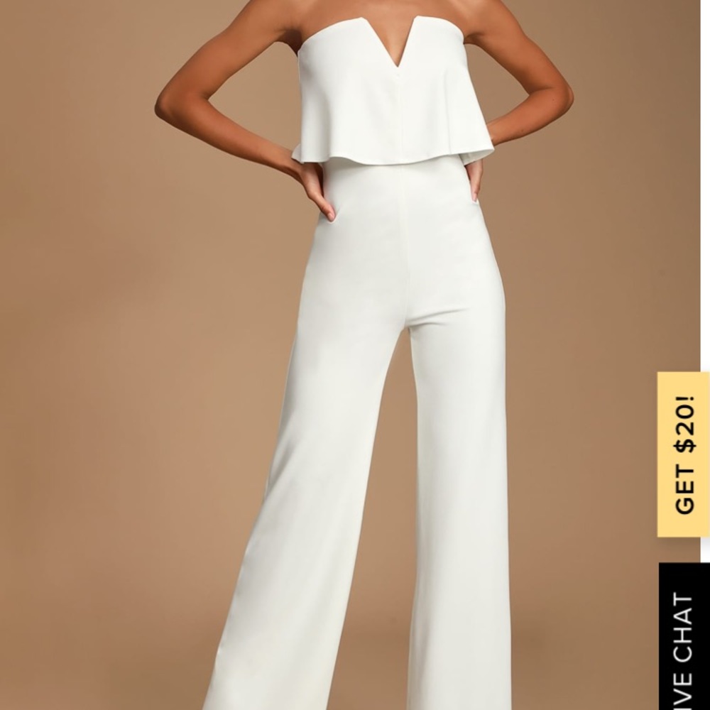 Power of Love white strapless jumpsuit. Lulu’s 💖